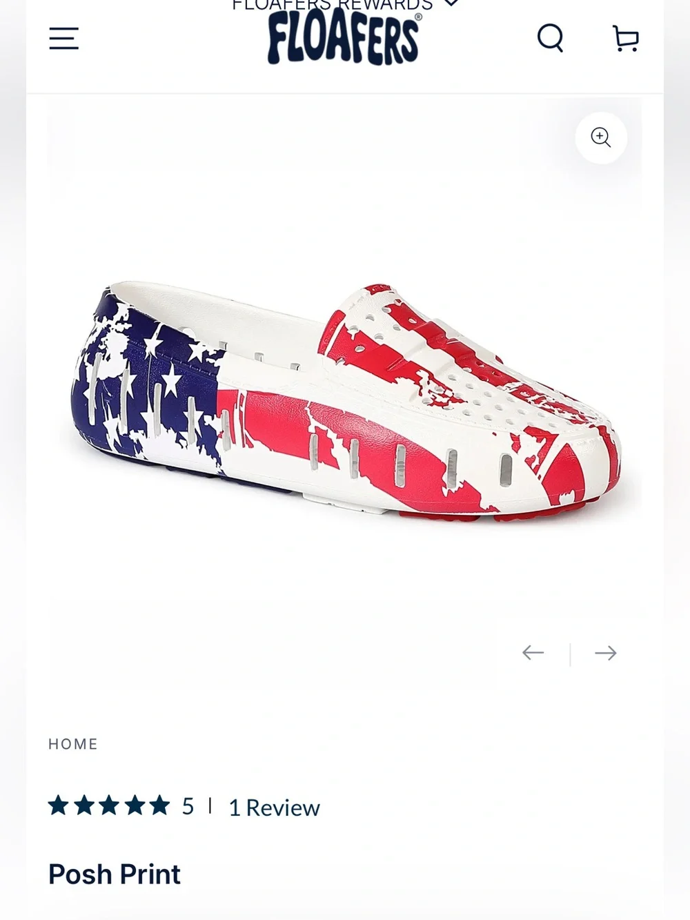 NWT - Floafers Prodigy Kids in American Posh Print - Red White Blue - Size 9